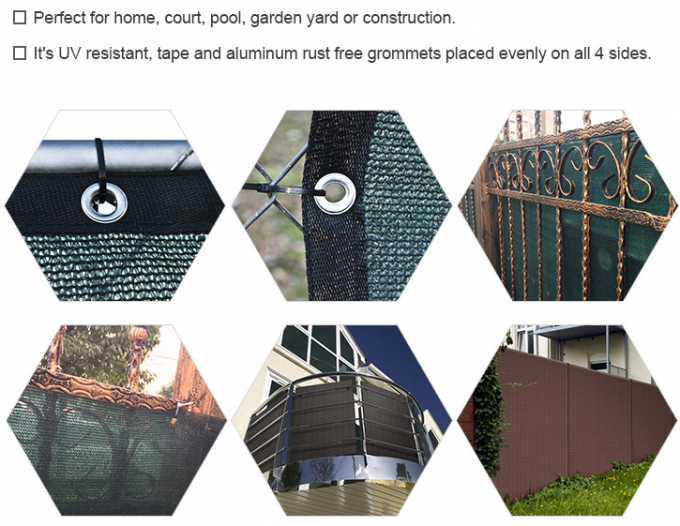 Black Webbing Home Privacy Fence Netting With Nylon Tie / Brass Grommets 80% - 95% Shade Rate